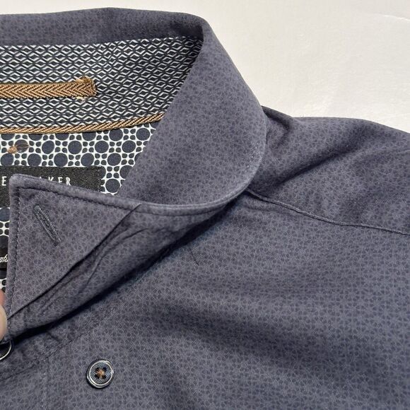 Ted Baker London Shirt Mens Size 5 100% Cotton Button Up Grey Geometric - Picture 7 of 11